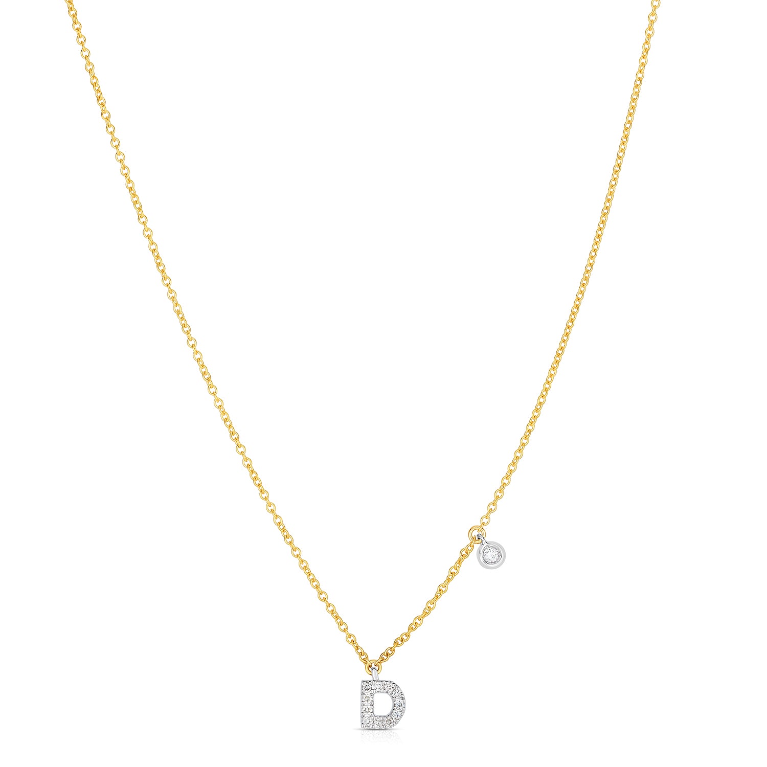 Sabel Collection 14K Yellow and White Gold Diamond Miniature Initial Pendant Necklace